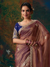 Rosewood Embroidered Designer Tissue Silk Saree, pallu and blouse