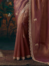Rosewood Embroidered Designer Tissue Silk Saree, border and drape