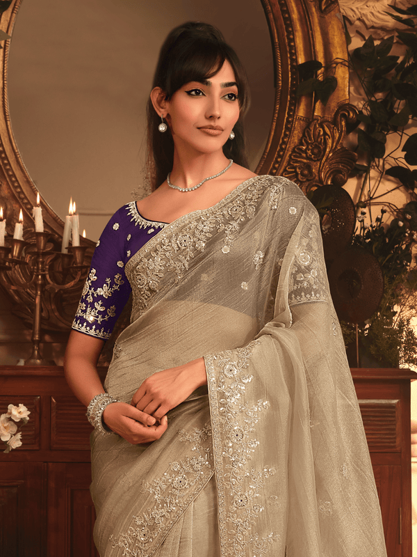 Royal Beige Organza Silk Saree
