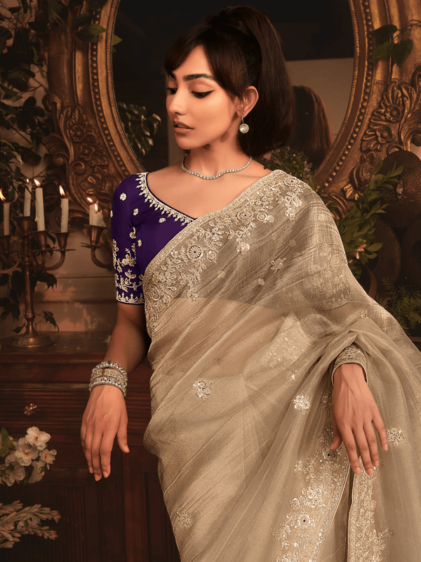 Royal Beige Organza Silk Saree
