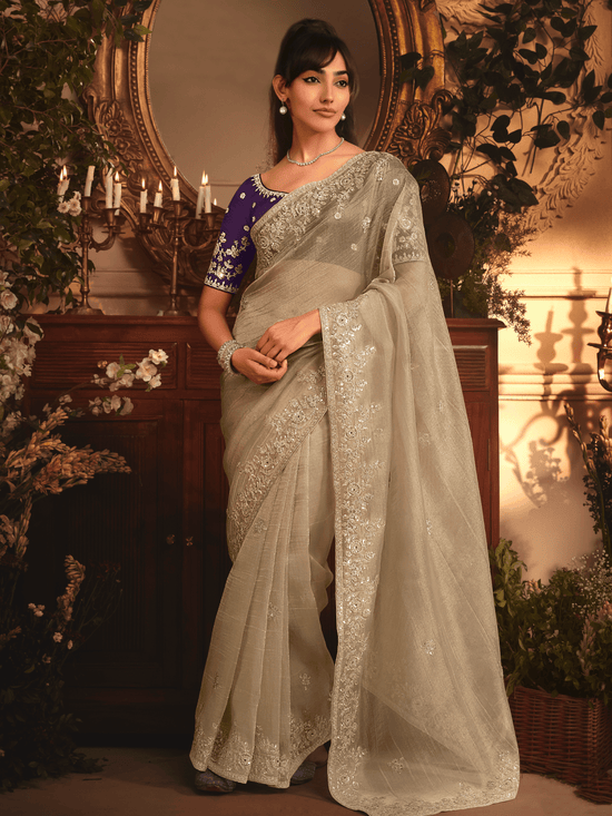 Royal Beige Organza Silk Saree