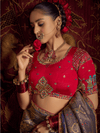 Royal Blue Banarasi Dola Silk Saree With Contrast Blouse