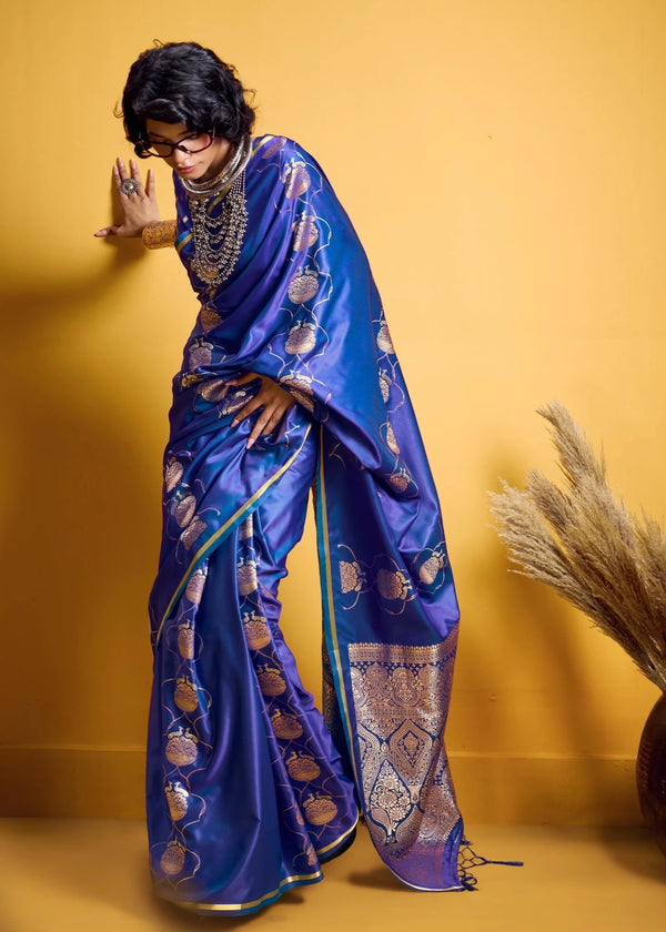 Royal Blue Banarasi Satin Silk Saree