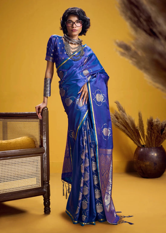 Royal Blue Banarasi Satin Silk Saree