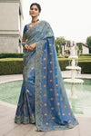 Royal Blue Banarasi Tissue Silk Saree With Embroidery