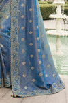 Royal Blue Banarasi Tissue Silk Saree With Embroidery