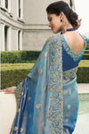 Royal Blue Banarasi Tissue Silk Saree With Embroidery