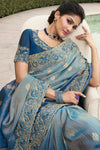 Royal Blue Banarasi Tissue Silk Saree With Embroidery