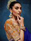 Royal Blue Designer Silk Saree with Contrast Golden Blouse