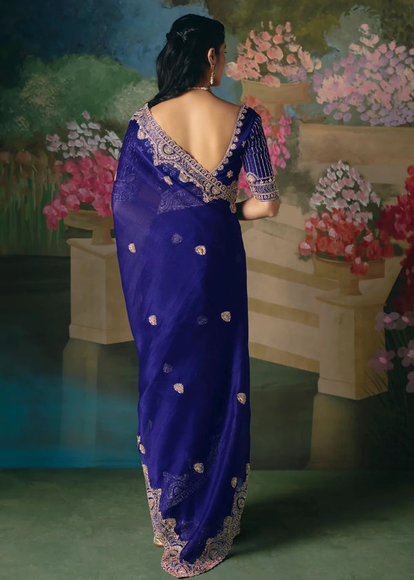 Royal Blue Designer Silk Saree with Heavy Embroidery Work