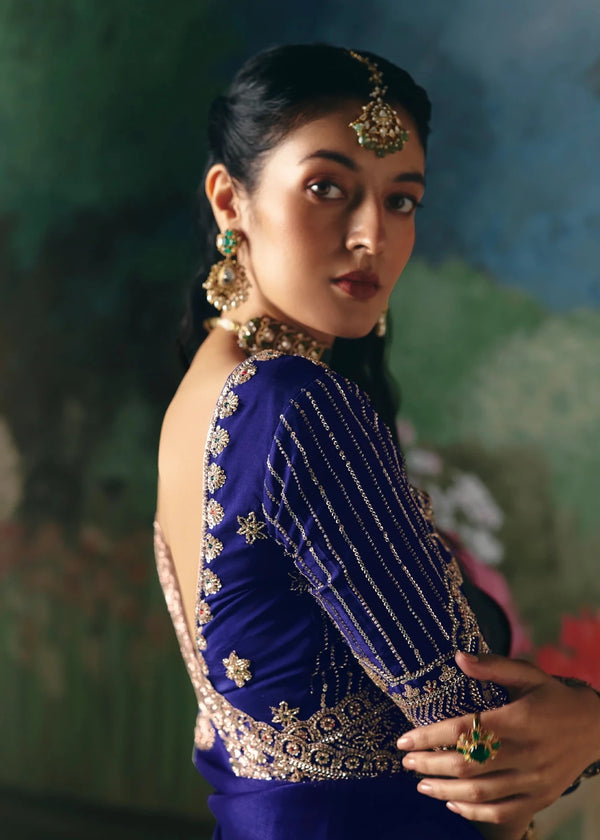 Royal Blue Designer Silk Saree with Heavy Embroidery Work