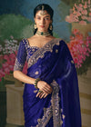 Royal Blue Designer Silk Saree with Heavy Embroidery Work