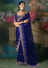 Royal Blue Designer Silk Saree with Heavy Embroidery Work
