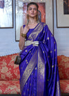 Royal Blue Dual Tone Zari Woven Handloom Banarasi Silk Saree