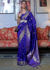 Royal Blue Dual Tone Zari Woven Handloom Banarasi Silk Saree