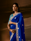 Royal Blue Embroidered Designer Satin Silk Saree