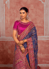 Royal Blue Embroidered Designer Satin Silk Saree