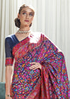 Royal Blue Multicolor Kashmiri Jamawar Woven Saree