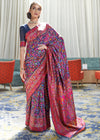 Royal Blue Multicolor Kashmiri Jamawar Woven Saree