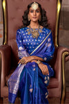 Royal Blue Pichwai Satin Silk Saree