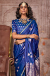 Royal Blue Pichwai Satin Silk Saree