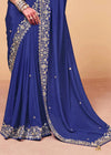 Royal Blue Satin Silk Designer Saree