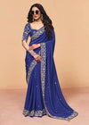 Royal Blue Satin Silk Designer Saree