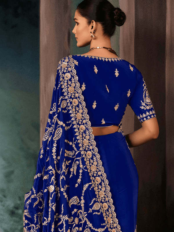 Royal Blue Satin Silk Saree