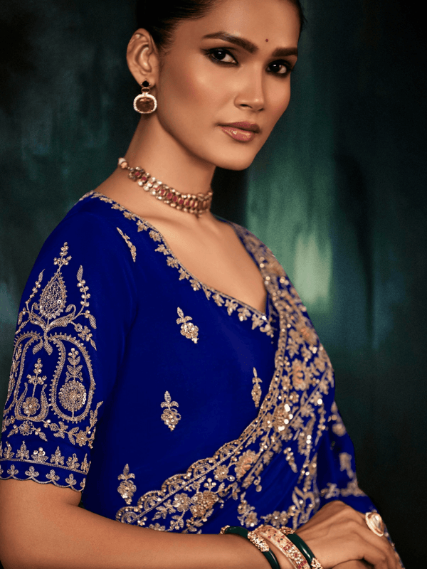 Royal Blue Satin Silk Saree