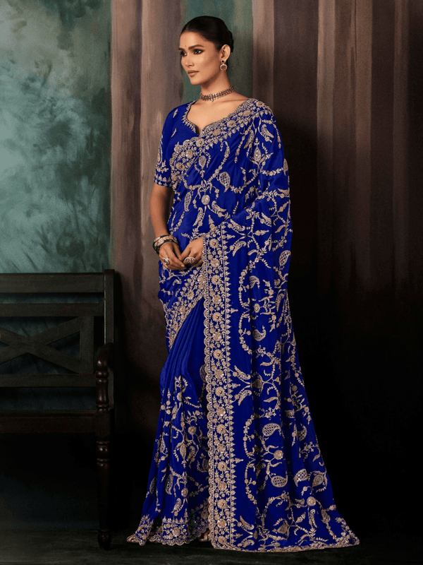 Royal Blue Satin Silk Saree