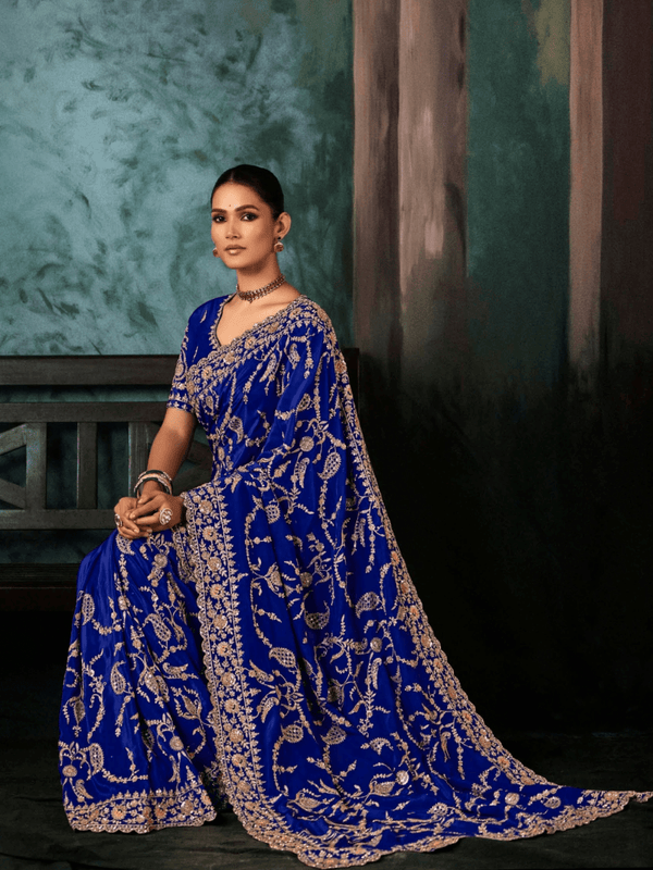 Royal Blue Satin Silk Saree