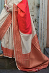 Royal Cream and Red Soft Silk Saree