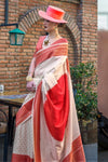 Royal Cream and Red Soft Silk Saree