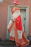 Royal Cream and Red Soft Silk Saree