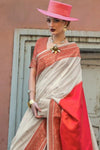 Royal Cream and Red Soft Silk Saree