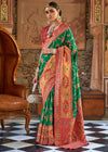 Royal Green and Red Banarasi Brocade Silk Saree