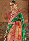 Royal Green and Red Banarasi Brocade Silk Saree