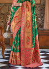 Royal Green and Red Banarasi Brocade Silk Saree