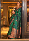 Royal Green Bronze Zari Woven Banarasi Tussar Silk Designer Saree