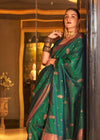 Royal Green Bronze Zari Woven Banarasi Tussar Silk Designer Saree