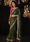 Royal Green Heavy Embroidery Designer Silk Saree