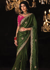 Royal Green Heavy Embroidery Designer Silk Saree