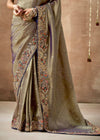 Royal Grey Bridal Zari Woven Pure Tissue Dola Silk Saree