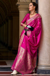 Royal Magenta Pink Handloom Satin Silk Saree