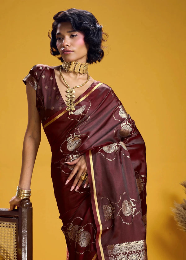 Royal Maroon Banarasi Satin Silk Saree