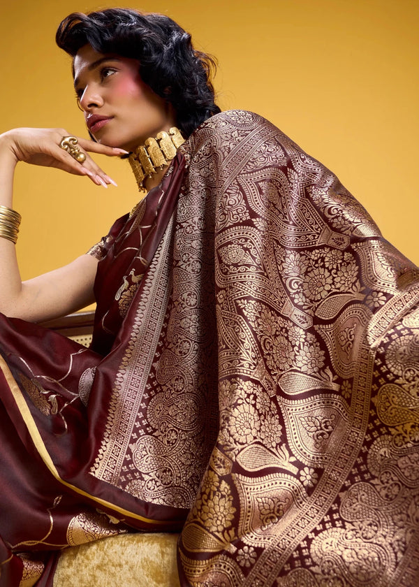 Royal Maroon Banarasi Satin Silk Saree