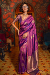 Royal Purple Banarasi Silk Saree With Zari Weaving