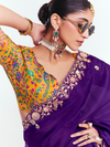 Royal Purple Designer Satin Silk Saree With Contrast Blouse