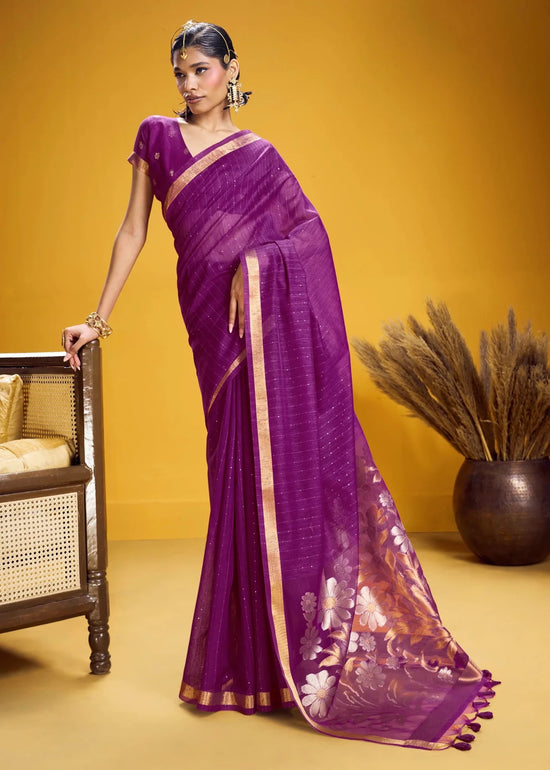 Royal Purple Linen Silk Saree