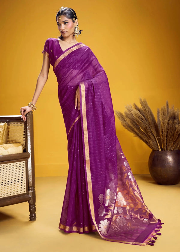 Royal Purple Linen Silk Saree